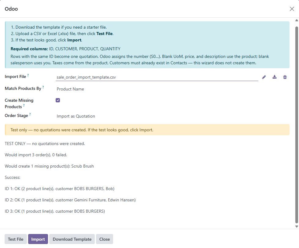 Test File with validation results
